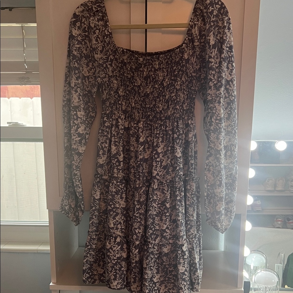Altar'd State Black and White Floral Long Sleeve Dress